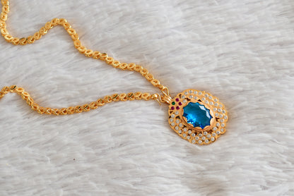 Gold tone 24 chain with sky blue oval stone pendant dj-51914