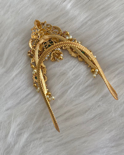 Antique gold tone kemp-green stone lakshmi peacock vanki/bajuband dj-54479