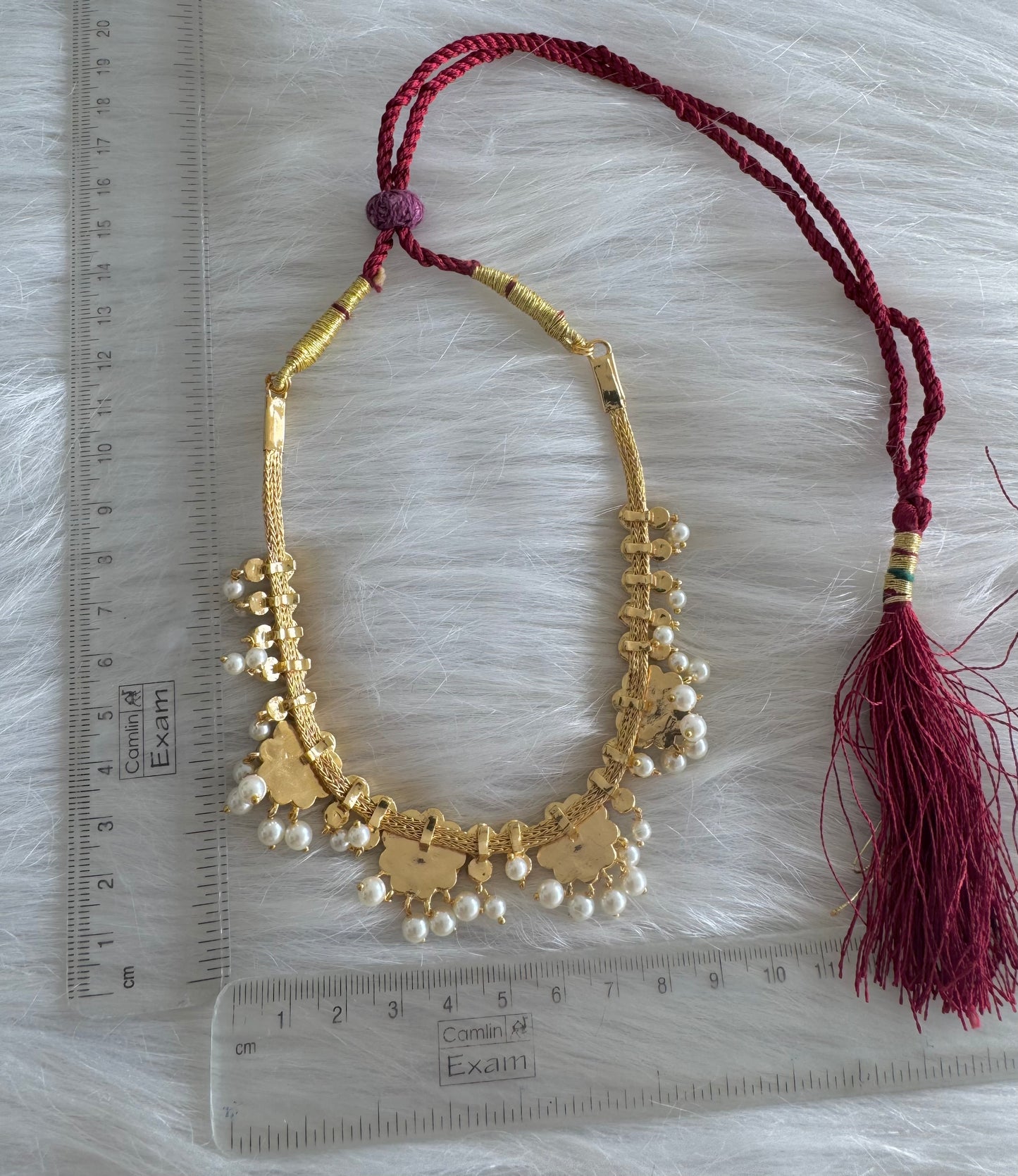 Gold tone precious kemp-green pearl flower necklace dj-51184