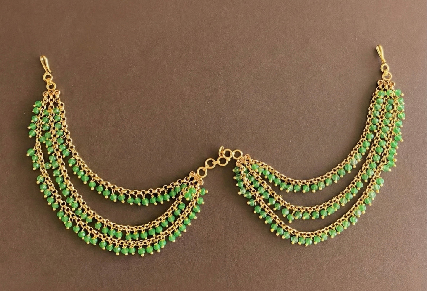 Antique gold tone sea green beaded multi layer ear side chain dj-52635