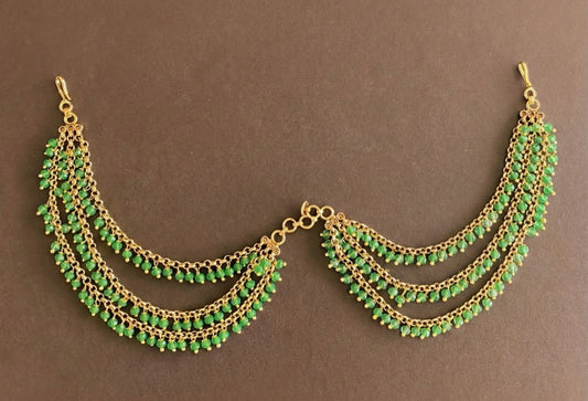 Antique gold tone sea green beaded multi layer ear side chain dj-52635