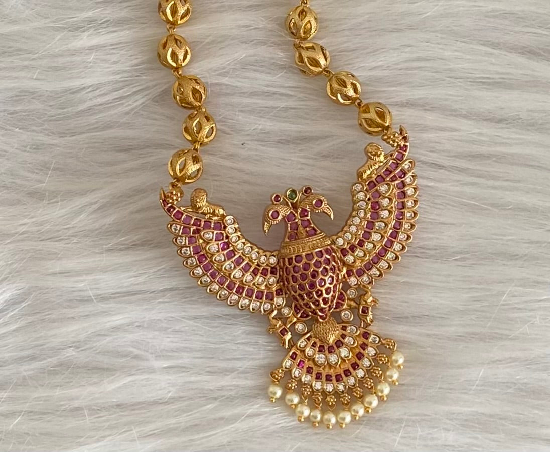 Gold tone pink-white pearl gandaberunda necklace dj-53992