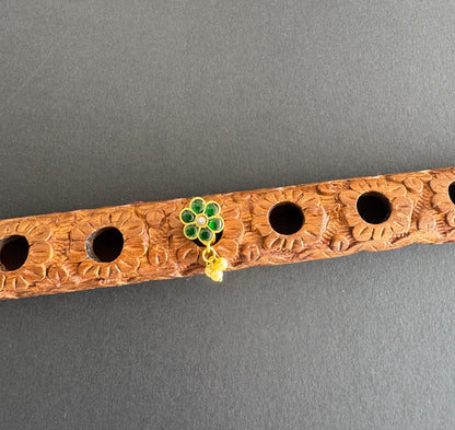 Gold tone green kundan jadau flower Pearl Nose Pin Dj-51415