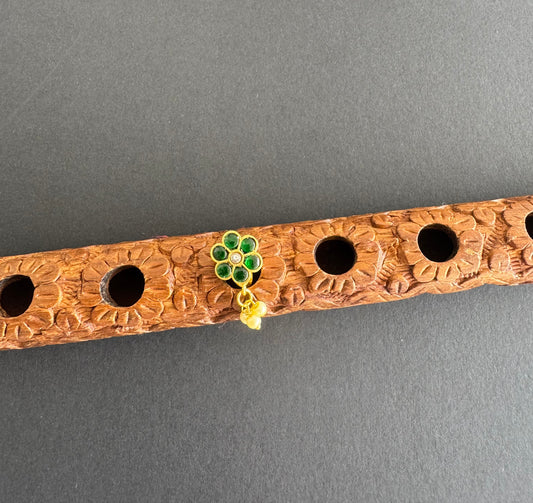 Gold tone green kundan jadau flower Pearl Nose Pin Dj-51415