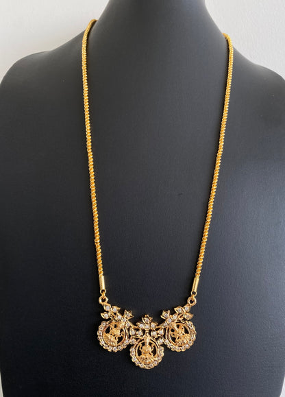 Gold tone white stone lakshmi pendant with chain dj-53253