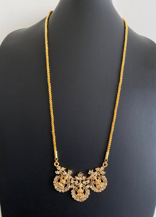 Gold tone white stone lakshmi pendant with chain dj-53253