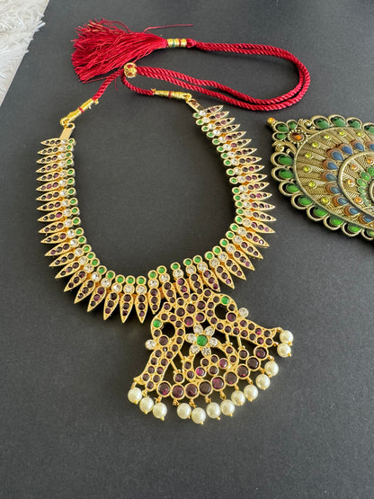 Gold tone precious kemp pearl peacock necklace dj-52002