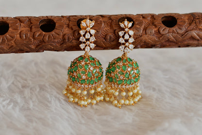 Matte finish cz emerald pearl flower jhumkka dj-50515