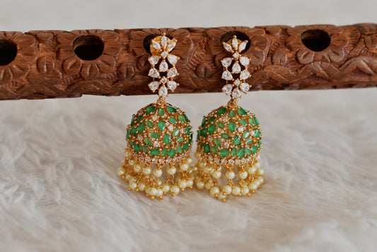 Matte finish cz emerald pearl flower jhumkka dj-50515