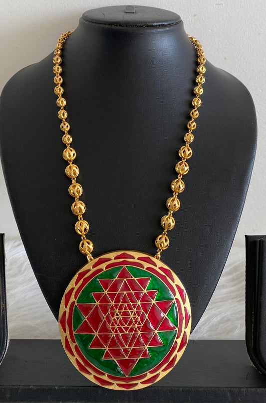 Gold tone pink-green kundan jadau shri chakram round necklace dj-53996