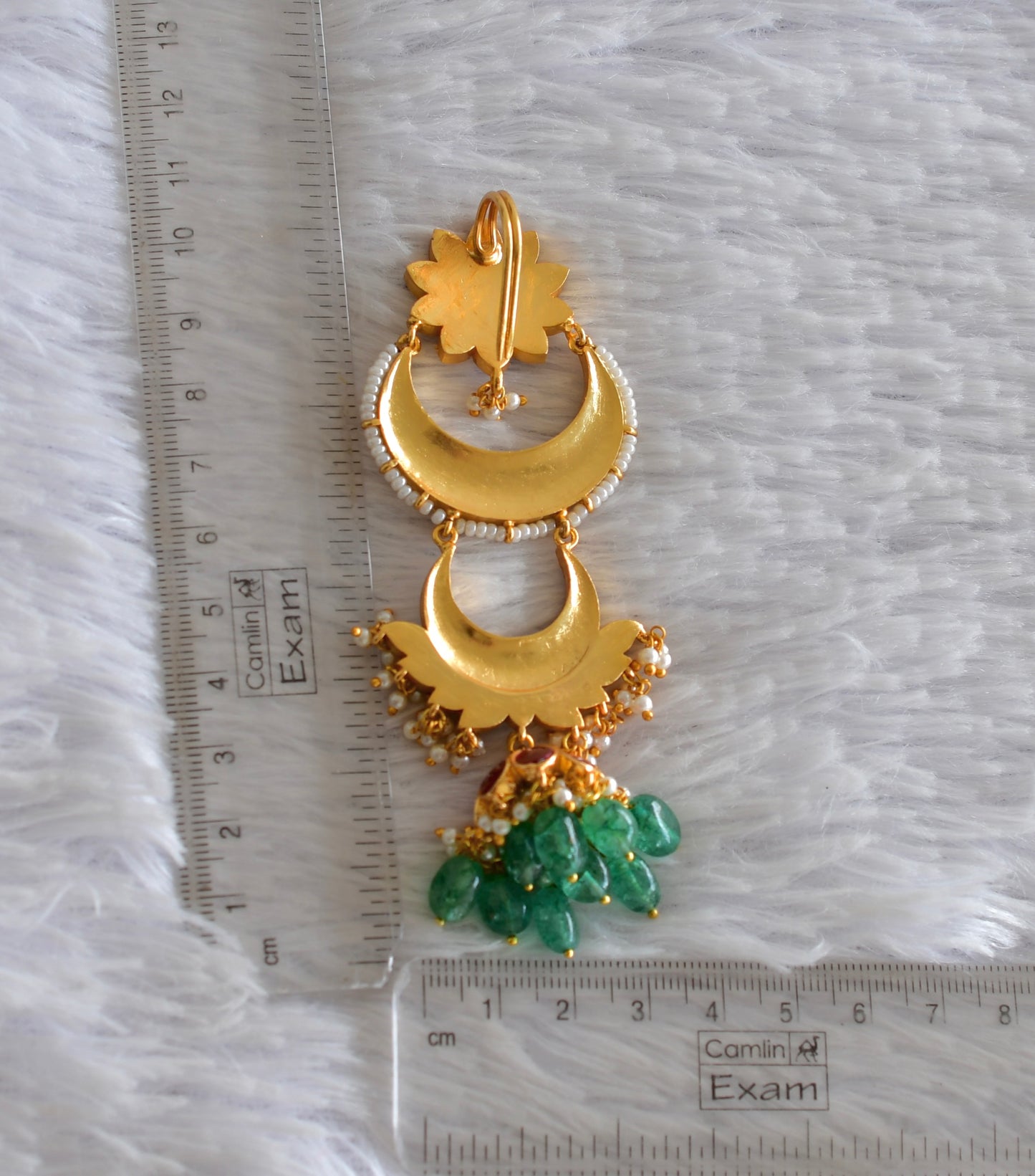 Gold tone pink-green kundan jadau flower hair jewel dj-52375