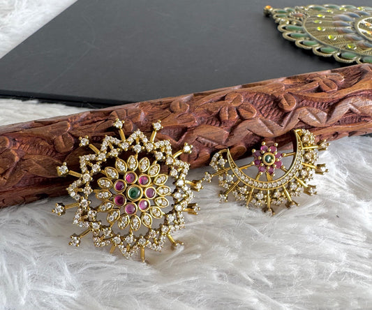 Antique gold tone kemp-green-white sun moon hair jewel dj-52021