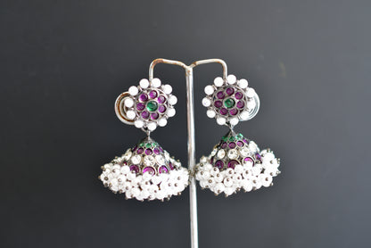 Black finish precious kemp-green pearl jhumkka dj-52522