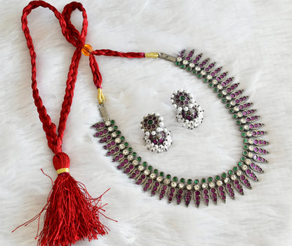 Black finish precious kemp-green-white mulla mottu necklace set dj-53353