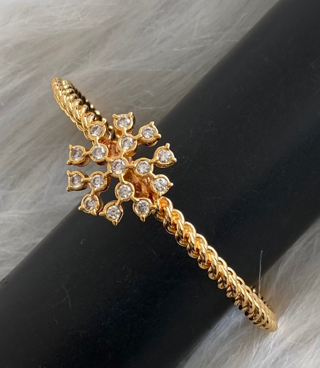 Gold tone AD white stone flower kada/bangle(2.8) Dj-53885