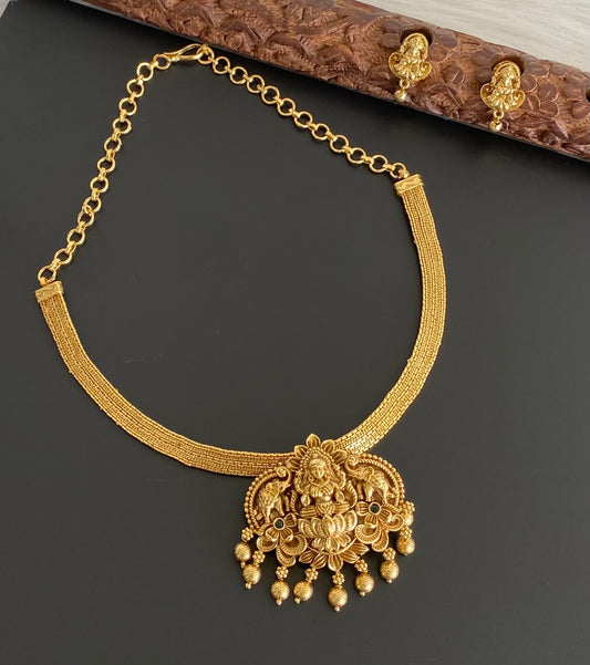 Antique gold tone gaja lakshmi necklace set dj-54261