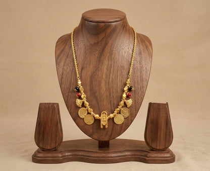Gold tone coral-black beads mango lakshmi coin Shiva thiru mangalyam dj-52902