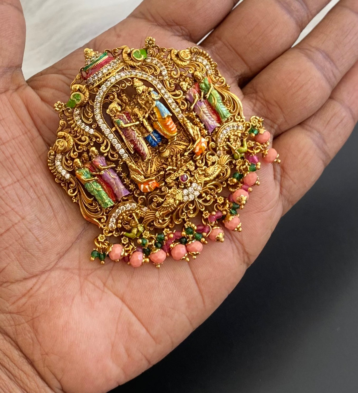 Matte finish srinivasa thirukalyanam meenakari pendant dj-54740