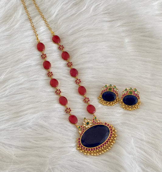 Matte finish marron stone big blue oval peacock pendant short haar set dj-54485