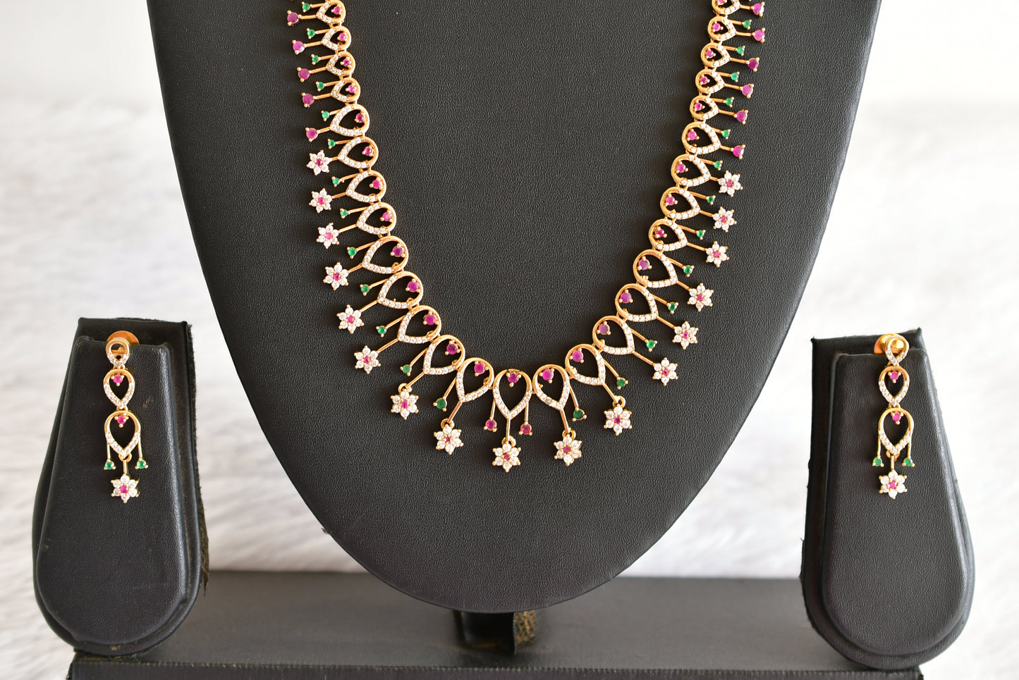 Antique gold tone pink-green Nakshatra haar set dj-52440