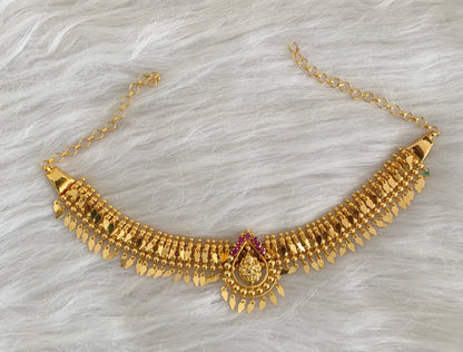Gold tone kerala style elakka pink stone lakshmi choker necklace dj-54544