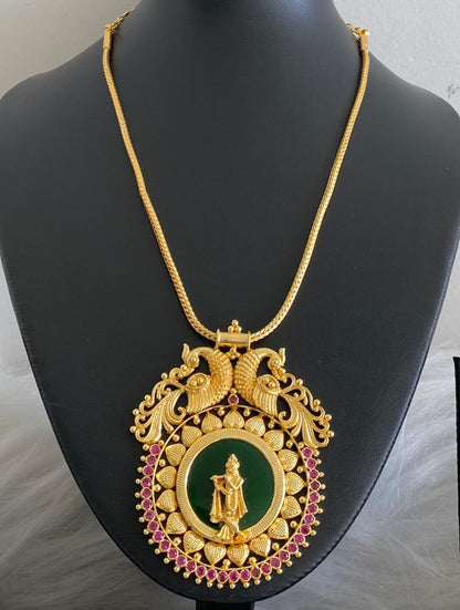 Gold tone peacock pink-green krishna kerala style kodi necklace dj-54125
