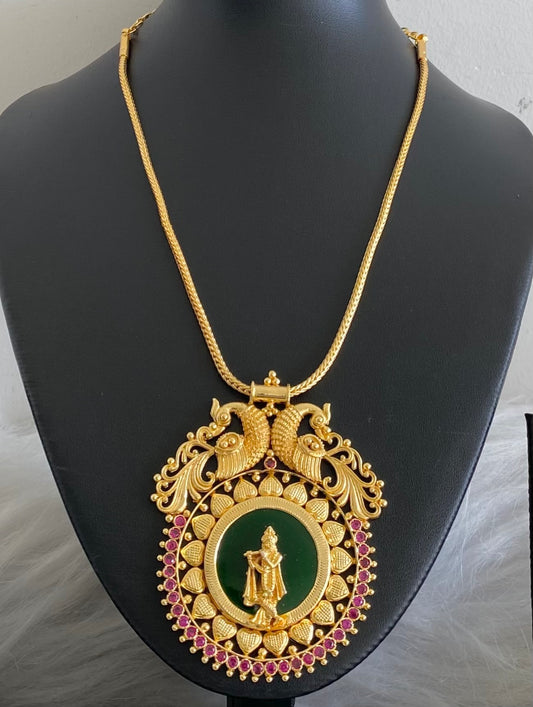Gold tone peacock pink-green krishna kerala style kodi necklace dj-54125