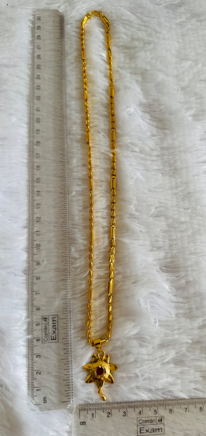 Gold tone 22 inches chain with ruby stone flower pendant dj-51486