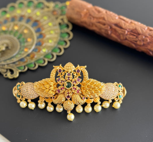 Matte finish cz kemp-green flower peacock hair clip dj-51348