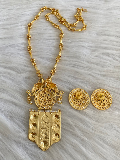 Antique gold tone Kundan jadau peacock chain with pendant set dj-53853