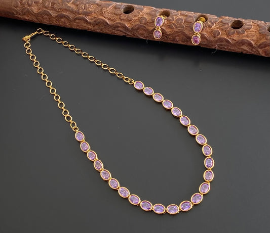 Antique gold tone purple oval stone necklace set dj-54081