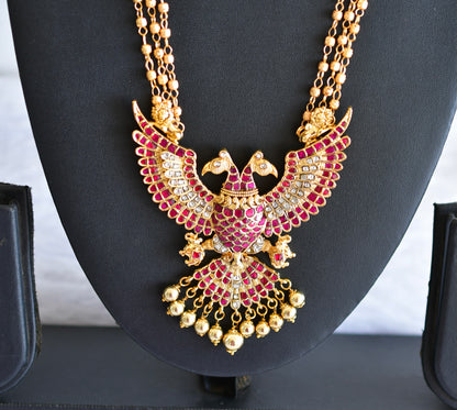 Gold tone pink-white kundan jadau ganda berunda necklace dj-52309