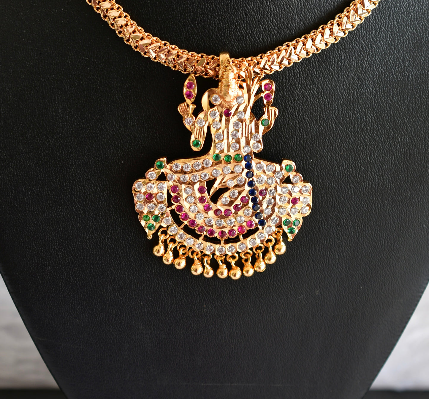 Gold tone South Indian style AD multicolor Kamakshi necklace dj-52216