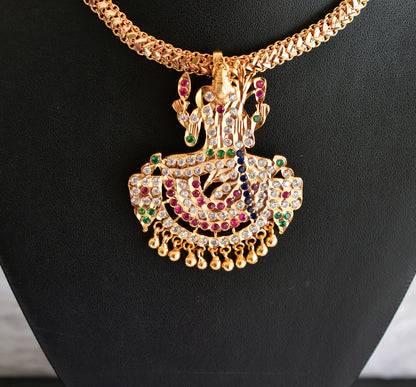 Gold tone South Indian style AD multicolor Kamakshi necklace dj-52216