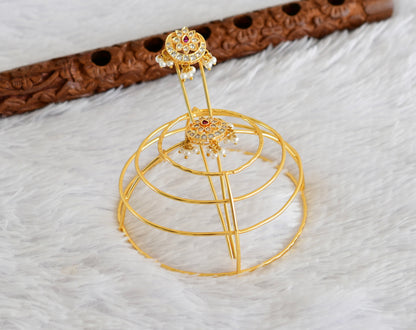 Gold tone kemp-green bun cage-hair accessory with stick Dj-52336