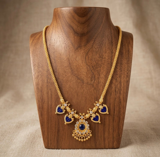 Gold tone white-blue palakka necklace dj-53057