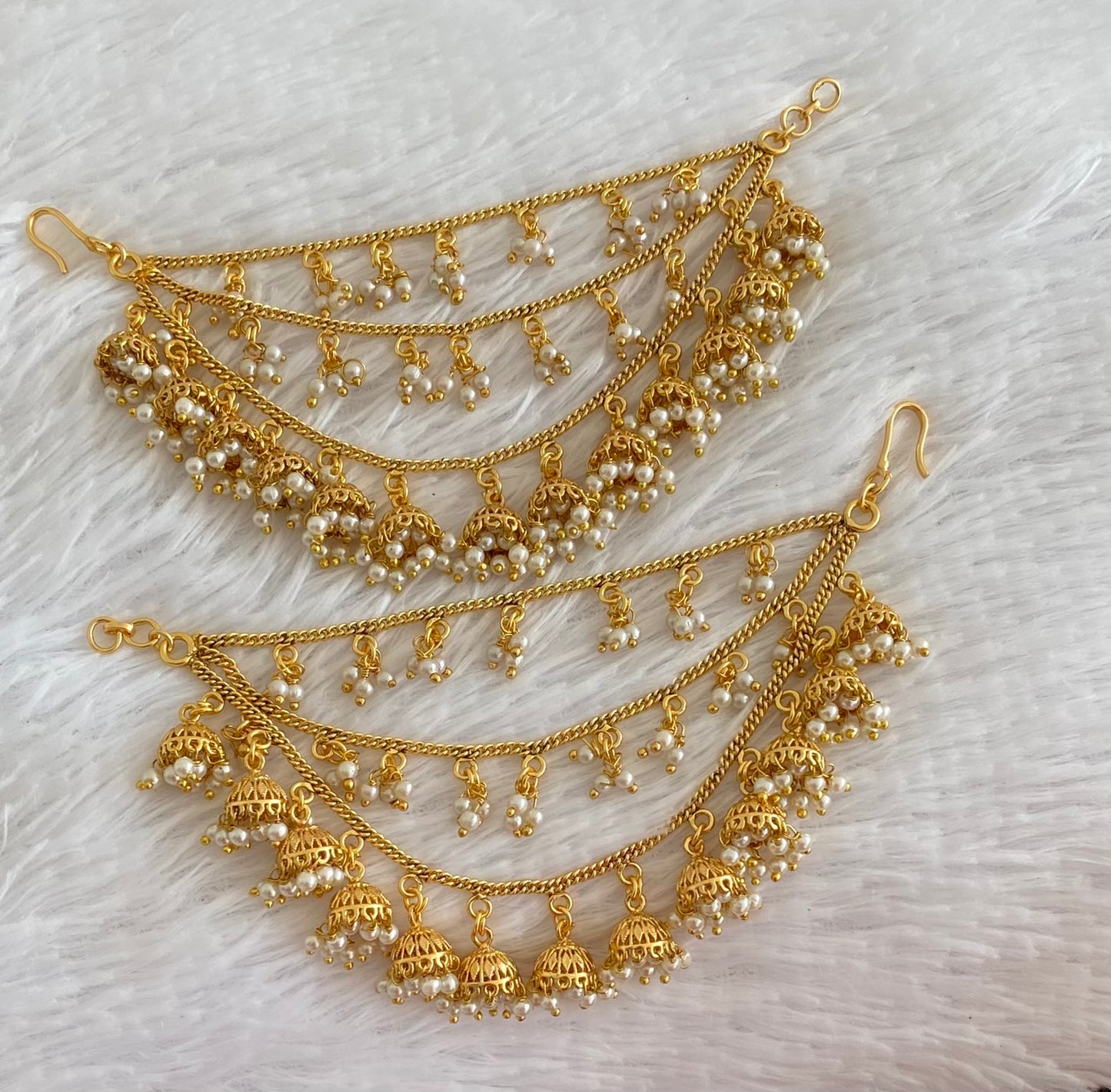 Matte finish pearl jhumkka layer ear side chain dj-54055