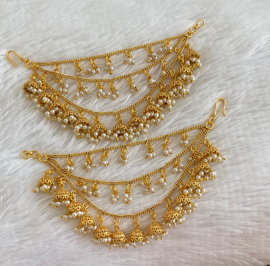 Matte finish pearl jhumkka layer ear side chain dj-54055