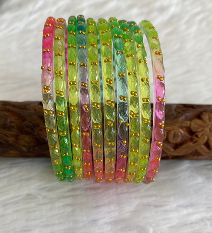 Set of 10 multi color glass bangles(2.4) dj-52853