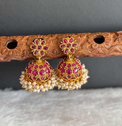Matte finish kemp pearl cluster flower jhumkka dj-51479