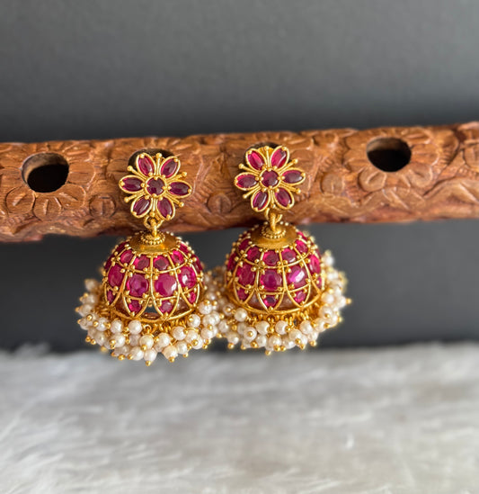 Matte finish kemp pearl cluster flower jhumkka dj-51479