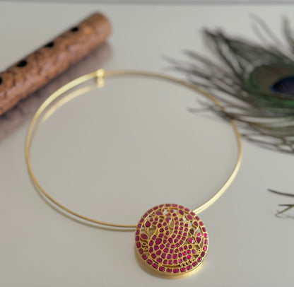 Matte finish pink kundan jadau round hasli peacock necklace dj-51532