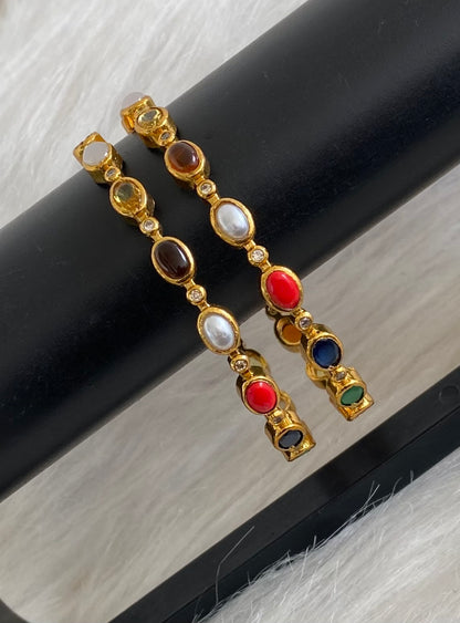 Antique gold tone navarathna stone bangles(2.10) dj-55169