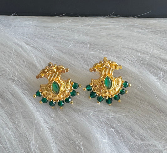 Gold tone green beaded stud/earrings dj-51261