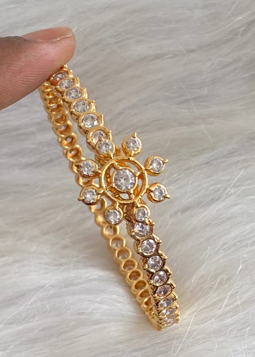 Gold tone AD white stone diamond look alike bangle/kada(2.4) Dj-53916