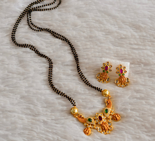 Gold tone kemp-green-white peacock-ram parivar mangalsutra set dj-51986