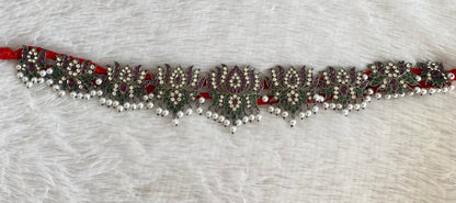 Black finish precious kemp-green-white pearl lotus waist band dj-53400