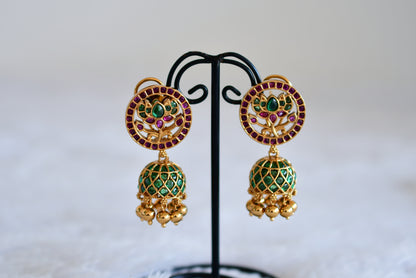 Antique gold tone cz kemp-green lotus jhumkka dj-52549