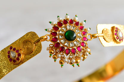 Gold tone pink-green-white kundan jadau round mango waist band dj-52170