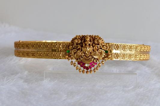 Antique gold tone pink-green-white kundan jadau Lakshmi peacock waist band dj-52183